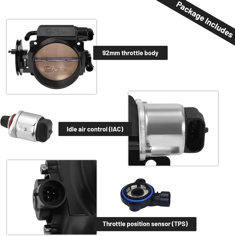 Endxedo 92mm Throttle Body for LS1 LS2 LS6 LS3 LS LS7 SX LS Throttle Body with TPS Throttle Position Sensors IAC Aluminum Black - Image 4
